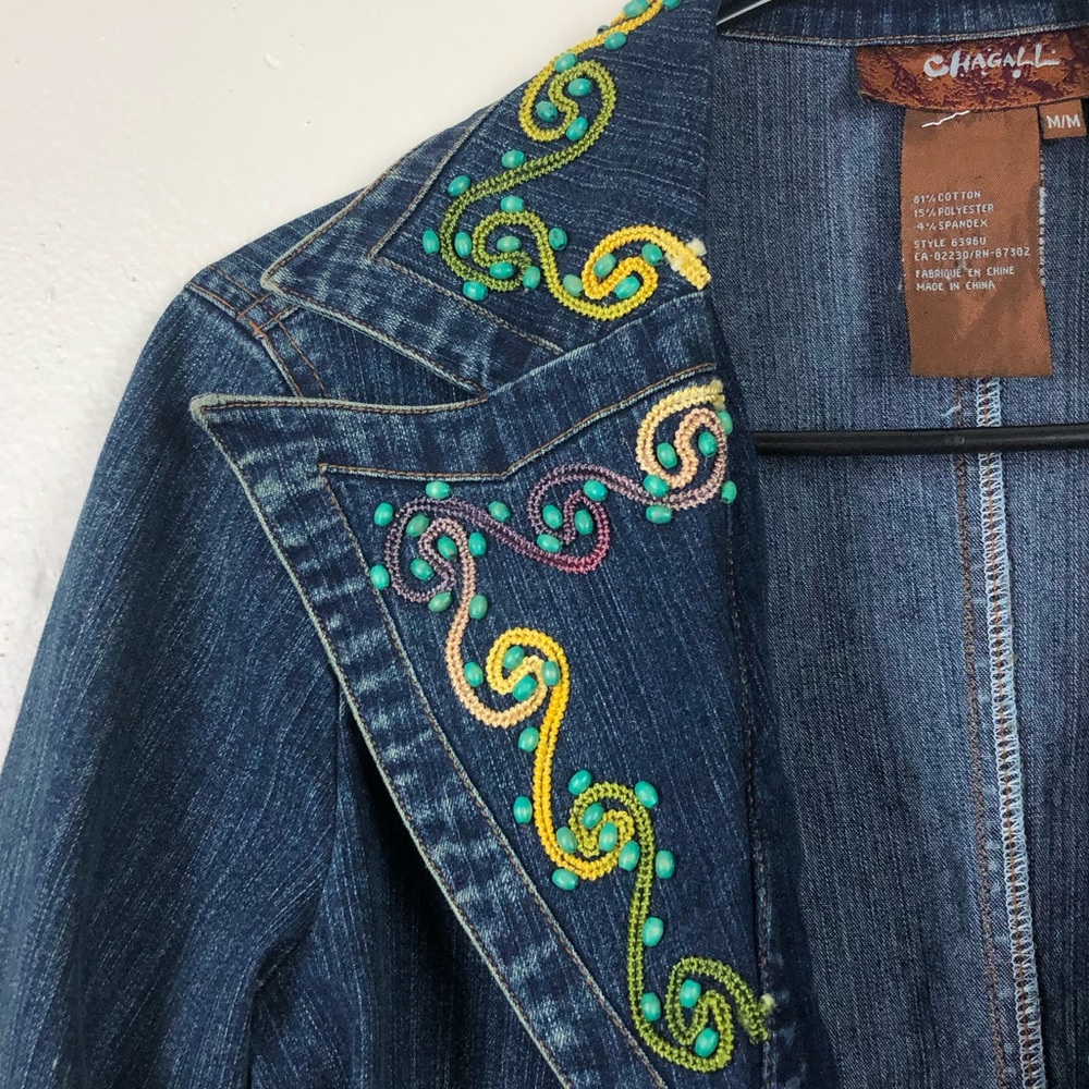 Chagall Beaded Jean Jacket with Lace Detail - Picture 3 of 6